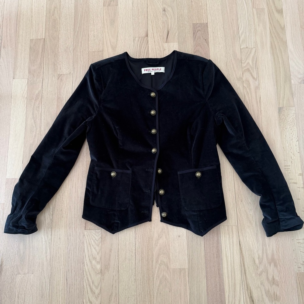 Free People Midnightblue Velvet Blazer with Antique Brass Buttons